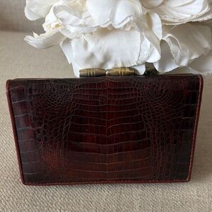 Genuine Crocodile Skin Vintage Brown Kisslock Wallet Made in Thailand
